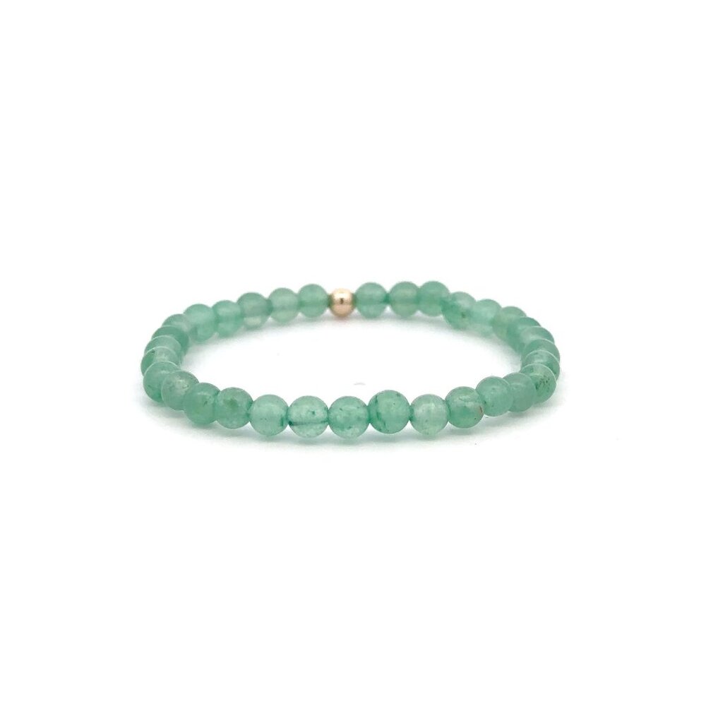 Aventurine Gemstone Beaded Stretch Bracelet with 14K Gold Accent Bead Handmade - Picture 4 of 6